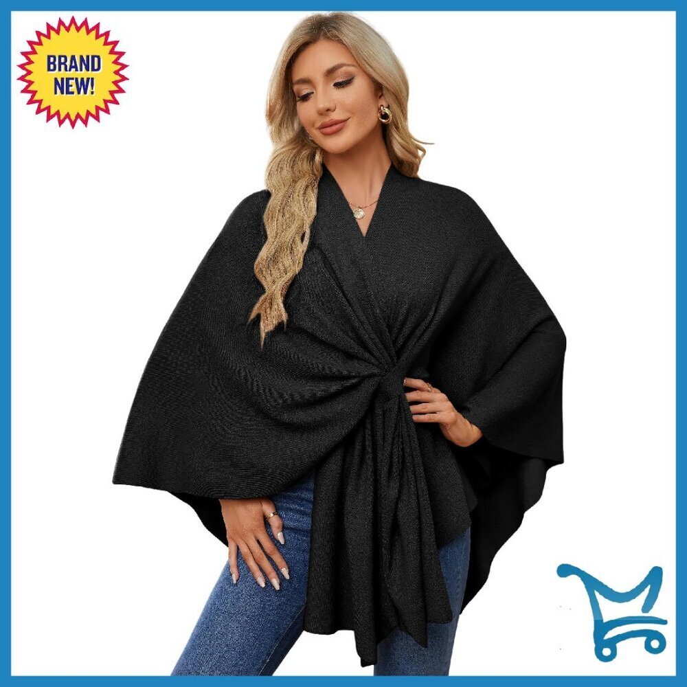 Soft Double Knit Poncho Shawl Wrap Open Front One Size Fits Most